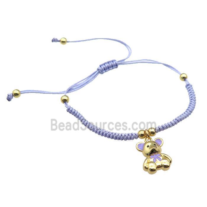 lavender nylon bracelet with copper bear, adjustable