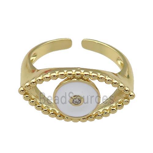 copper Ring with white enamel Eye, gold plated