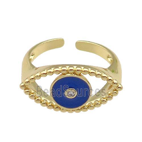 copper Ring with blue enamel Eye, gold plated