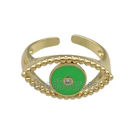 copper Ring with green enamel Eye, gold plated