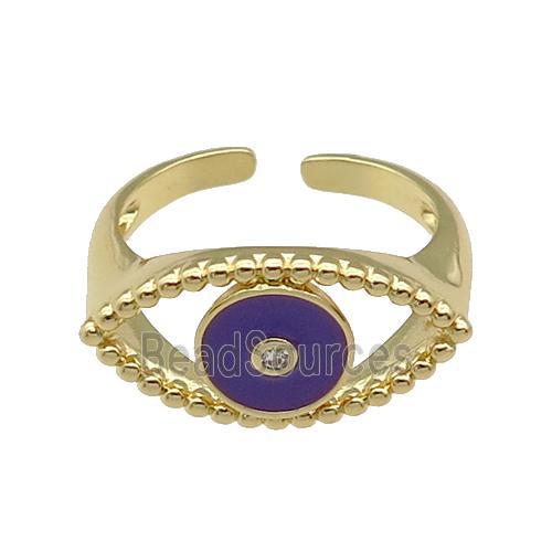 copper Ring with purple enamel Eye, gold plated