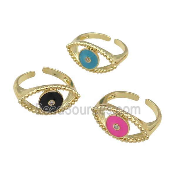 copper Ring with enamel Eye, gold plated, mixed