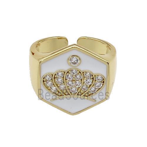 copper Crown Rings paved zircon with white enamel, gold plated