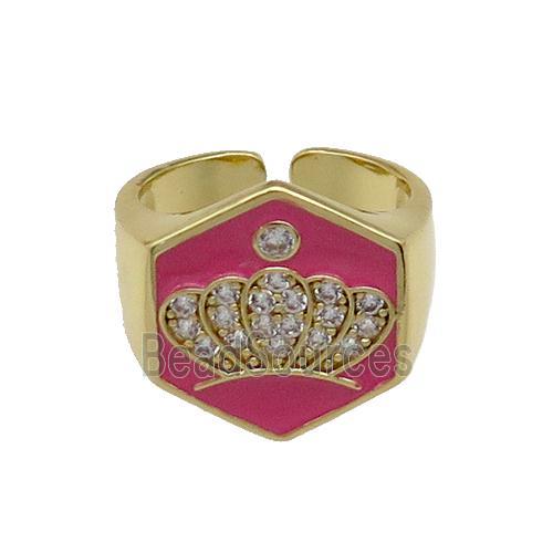 copper Crown Rings paved zircon with hotpink enamel, gold plated