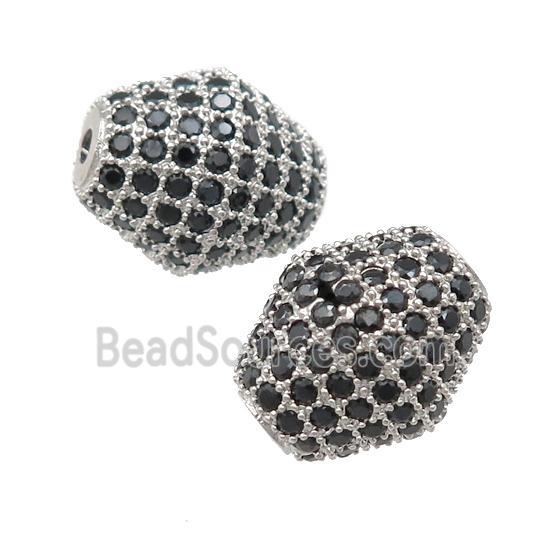 copper bicone Beads paved black zircon, platinum plated