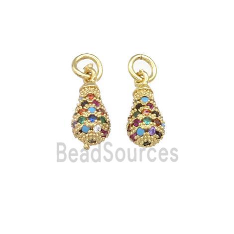 copper teardrop pendant paved zircon, multicolor, gold plated