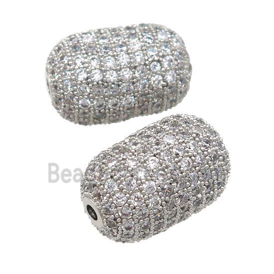 copper barrel Beads pave zircon, platinum plated