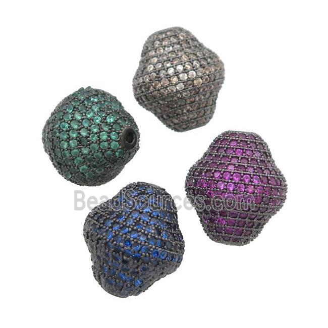 copper bicone beads pave zircon, black plated, mixed