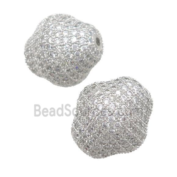 copper bicone Beads pave zircon, platinum plated