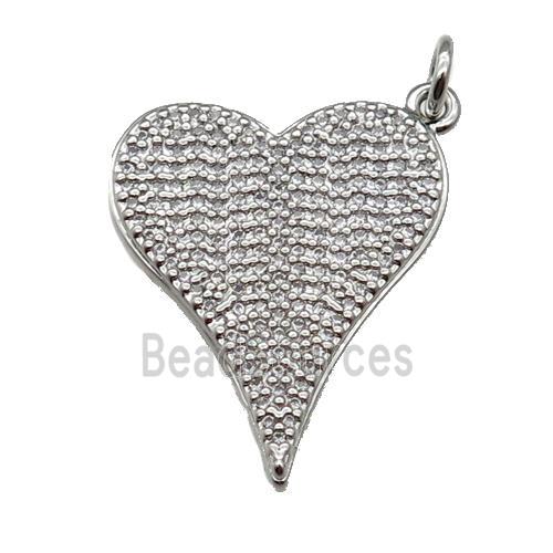 copper heart pendant pave zircon, platinum plated