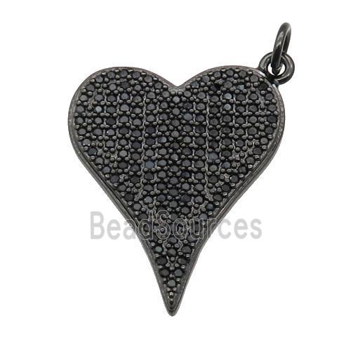 copper heart pendant pave zircon, black plated