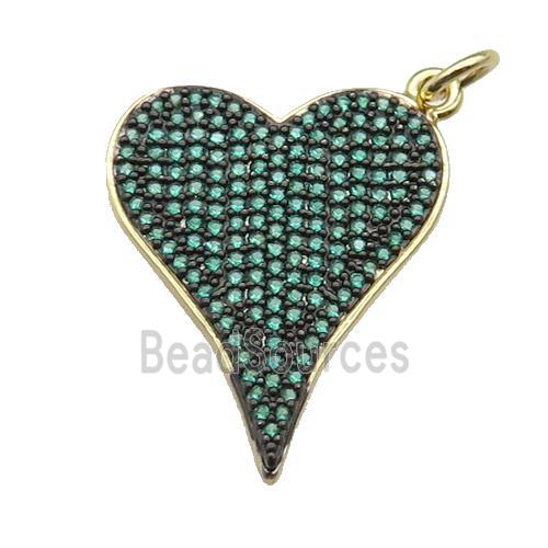 copper heart pendant pave green zircon, gold plated