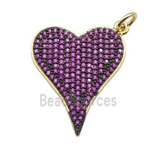 copper heart pendant pave hotpink zircon, gold plated