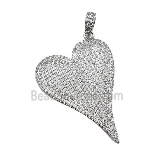 copper heart pendant pave zircon, platinum plated