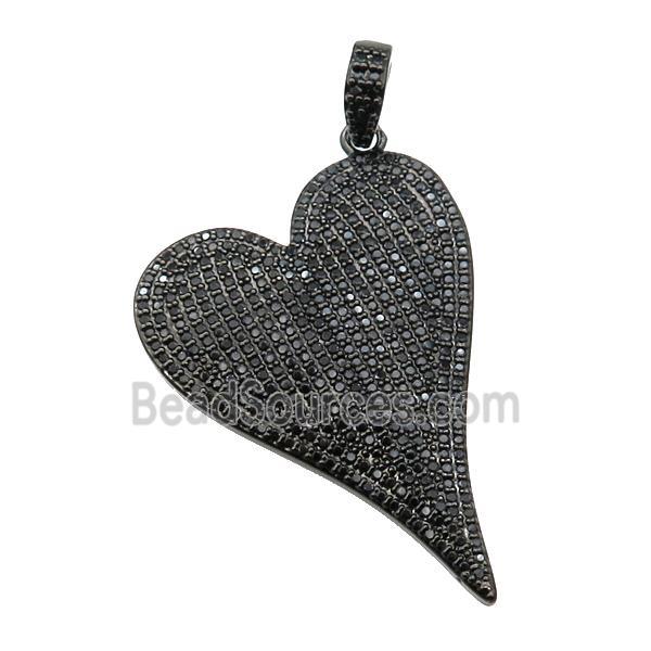 copper heart pendant pave zircon, black plated