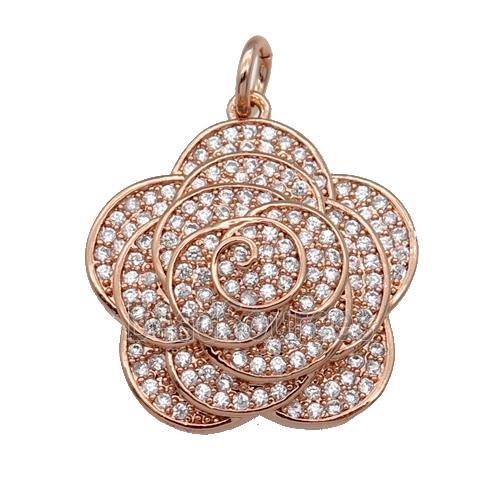 copper Flower pendant pave zircon, rose gold