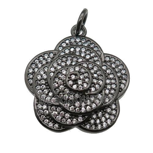 copper Flower pendant pave zircon, black plated