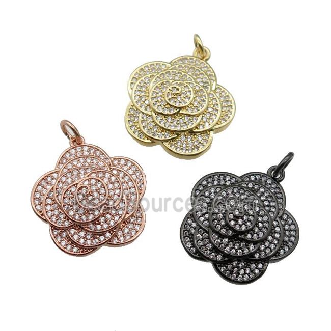 copper Flower pendant pave zircon, mixed