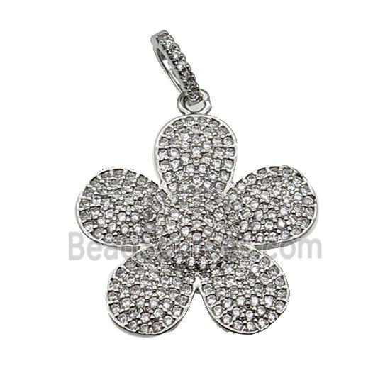 copper Flower pendant pave zircon, platinum plated