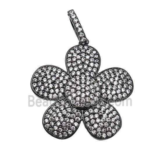 copper Flower pendant pave zircon, black plated