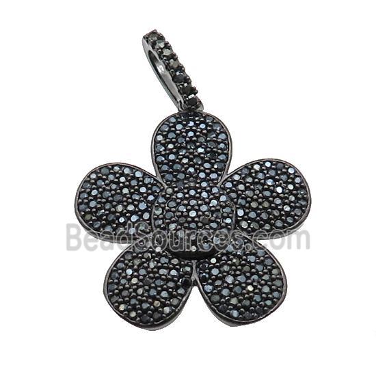 copper Flower pendant pave zircon, black plated