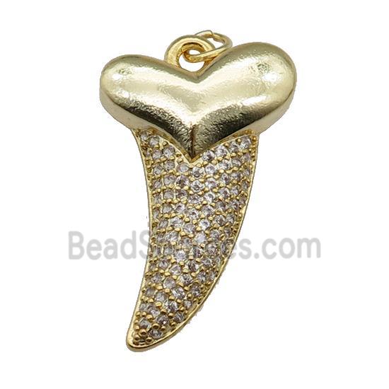 copper sharktooth charm pendant pave zircon, gold plated