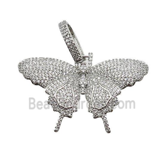 copper Butterfly charm pendant pave zircon, platinum plated