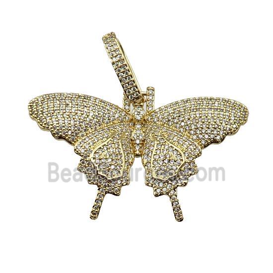 copper Butterfly charm pendant pave zircon, gold plated