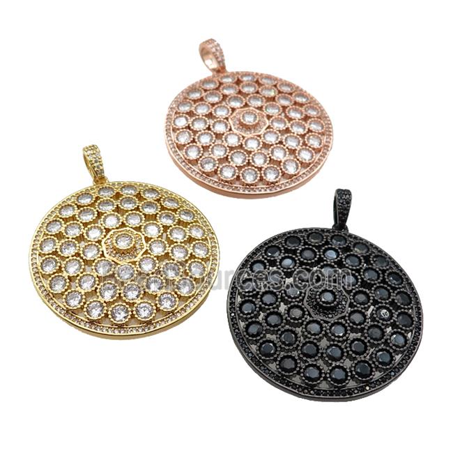 copper circle pendant pave zircon, mixed