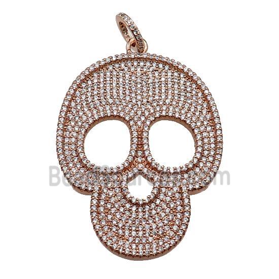 copper Skull charm pendant pave zircon, rose gold