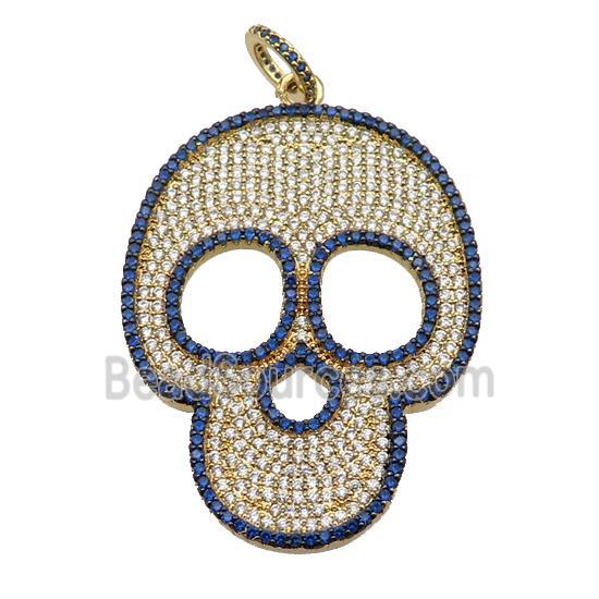 copper Skull charm pendant pave zircon, gold plated