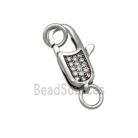 copper Lobster Clasp pave zircon, antique silver