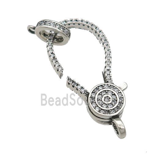 copper Lobster Clasp pave zircon, antique silver