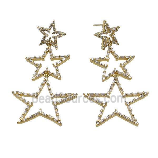 copper Stud Earring pave zircon, star, gold plated