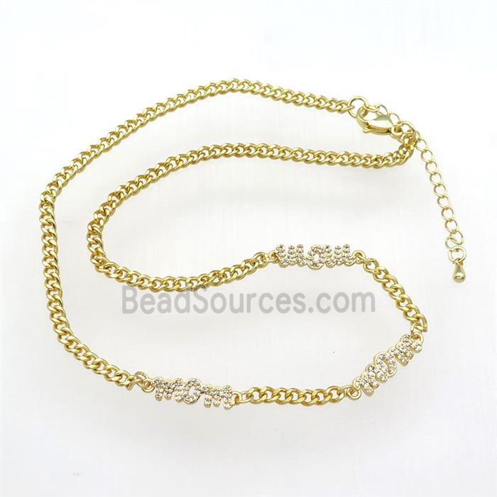 copper Necklace paved zircon, adjustable, gold plated