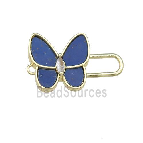 copper Butterfly connector pave Lapis, gold plated