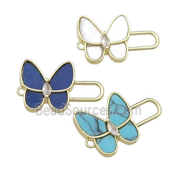 copper Butterfly connector pave stone, gold plated, mixed