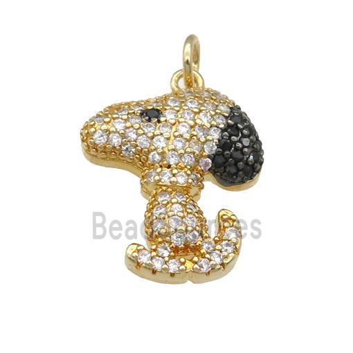 copper Dog charm pendant paved zircon, gold plated