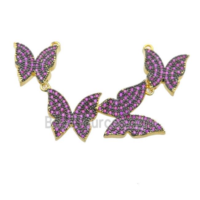 copper Butterfly link pendant paved hotpink zircon, gold plated