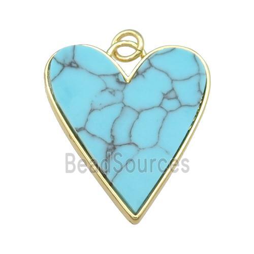 copper Heart pendant paved Turquoise, gold plated