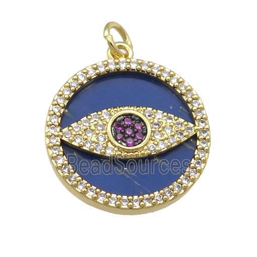 copper circle Eye pendant paved Lapis, zircon, gold plated