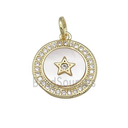 copper circle Star pendant paved shell, zircon, gold plated