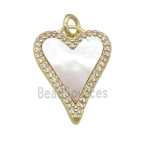 copper Heart pendant paved shell, zircon, gold plated