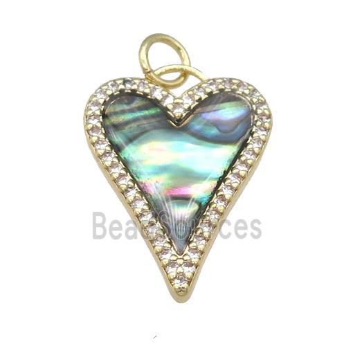 copper Heart pendant paved AbaloneShell, zircon, gold plated