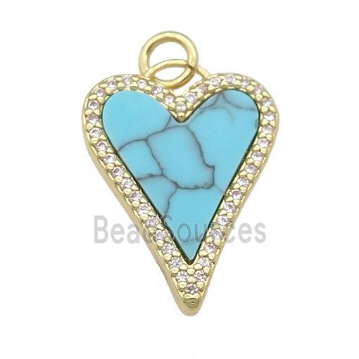 copper Heart pendant paved Turquoise, zircon, gold plated