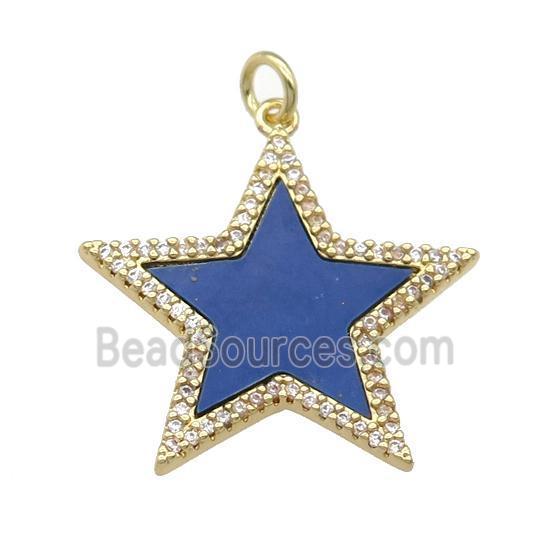 copper Star pendant paved Lapis, zircon, gold plated