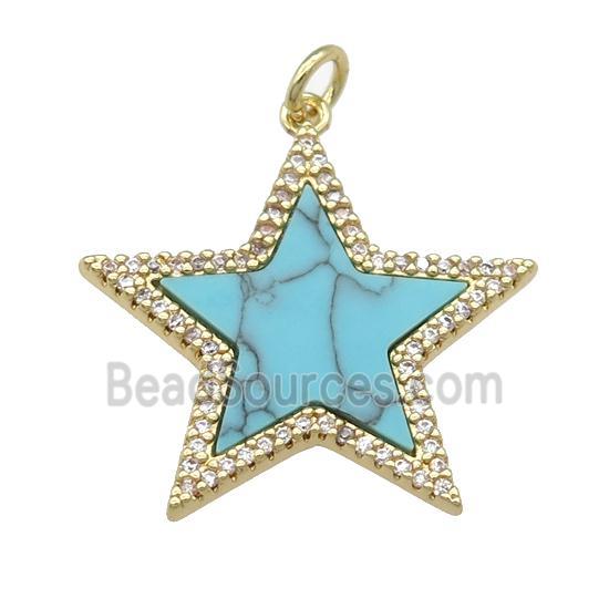 copper Star pendant paved Turquoise, zircon, gold plated