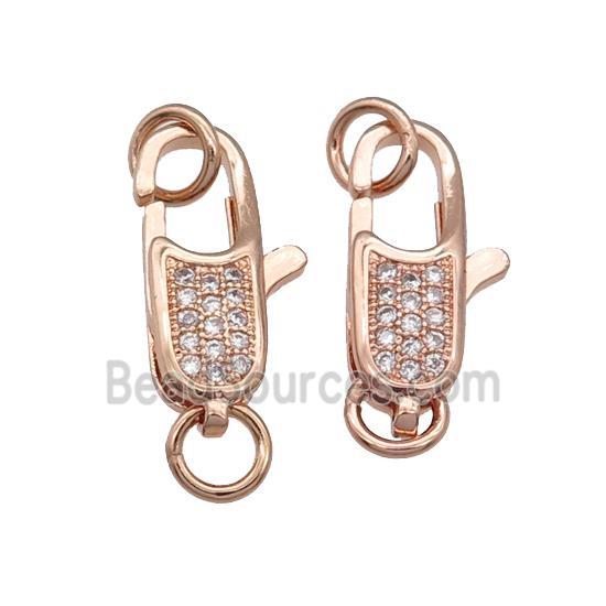 copper Lobster Clasp paved zircon, rose gold