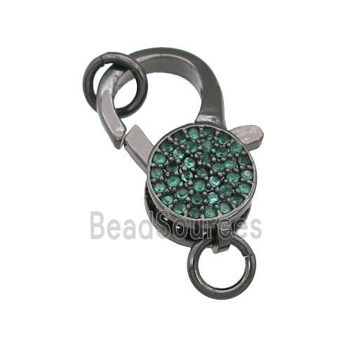 copper Lobster Clasp paved green zircon, black plated