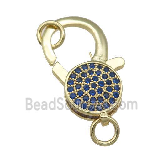 copper Lobster Clasp paved blue zircon, gold plated